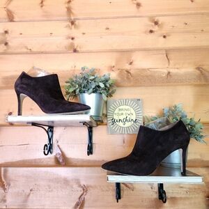 Via Spiga Cachet Suede Leather Ankle Boot Stiletto Heel Pump Bark Brown Sz 9.5 M